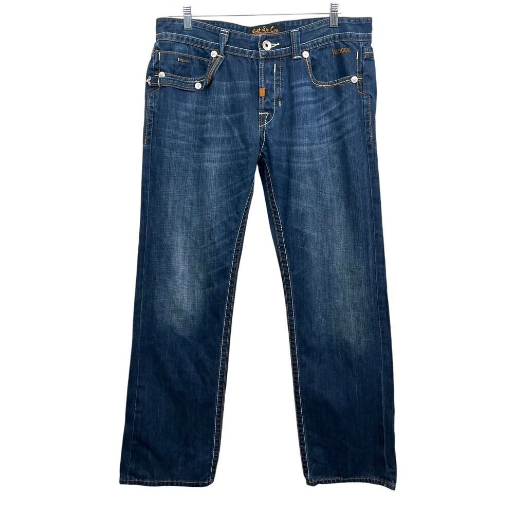 Rivet De Cru Mens Jeans Relaxed Straight TopStitch Button Fly Blue Size 36*